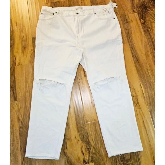 Abercrombie&Fitch NWT 36/22R White 90's Straight Ultra High Rise DistressedPants - Picture 1 of 13